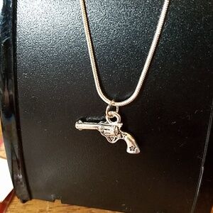 Pistol Gun Silver Tone 21" chain